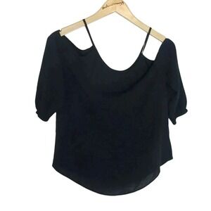 Express Cold Shoulder Blouse XS Black Long Sleeve Spaghetti Strap Open Shoulder